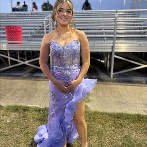 Lavender Strapless Prom Dress